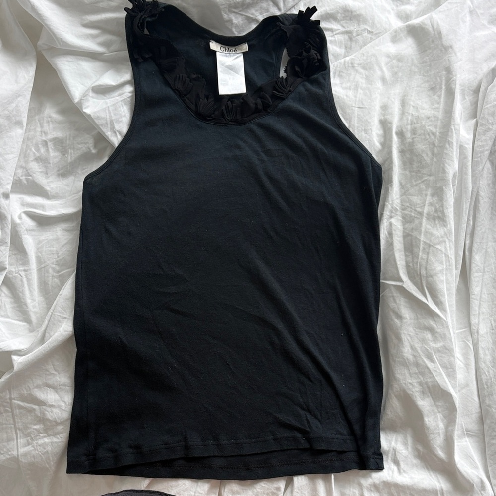Chloe Black Tank Top with Floral Accent